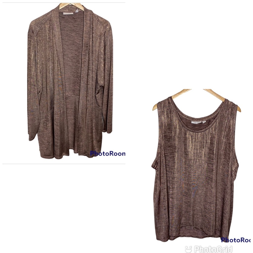 Susan Graver Foil Print Cardigan & Tank Set in Rose Gold Color 3X